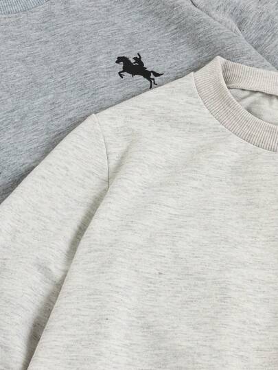 SHEIN Explorewe مجموعة قميص بأكمام طويلة وبنطال، 2 قطعة/مجموعة للفتى المراهق، 6 قطع مطرزة بياقة طاقم، بسيطة ومتعددة الاستخدامات، أساسيات الموضة