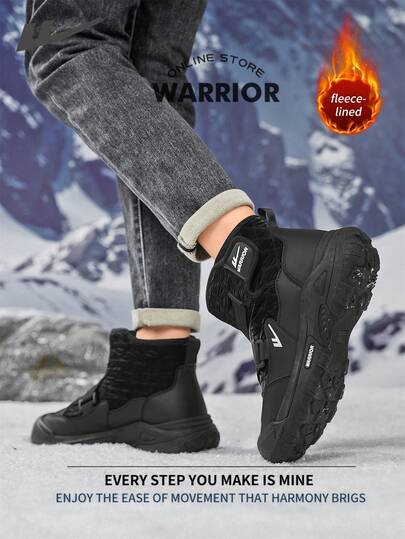 WARRIOR بوت ثلج مريحة بطراز الشارع للرجال، بوت جري مريحة للخريف والشتاء، بوت رياضية كاجوال أنيقة وبسيطة مناسبة للارتداء طوال العام، مقاومة للتآكل والارتداء اليومي، بوت تدريب مبطنة بطبقة دافئة