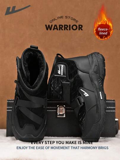 WARRIOR بوت ثلج مريحة بطراز الشارع للرجال، بوت جري مريحة للخريف والشتاء، بوت رياضية كاجوال أنيقة وبسيطة مناسبة للارتداء طوال العام، مقاومة للتآكل والارتداء اليومي، بوت تدريب مبطنة بطبقة دافئة