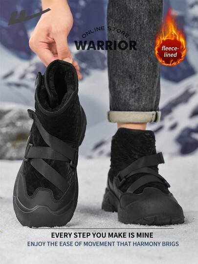 WARRIOR بوت ثلج مريحة بطراز الشارع للرجال، بوت جري مريحة للخريف والشتاء، بوت رياضية كاجوال أنيقة وبسيطة مناسبة للارتداء طوال العام، مقاومة للتآكل والارتداء اليومي، بوت تدريب مبطنة بطبقة دافئة