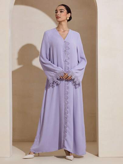 Graceveil رمضان فستان عباية طويل الأكمام بلون أحادي بسيط، للارتداء اليومي للنساء