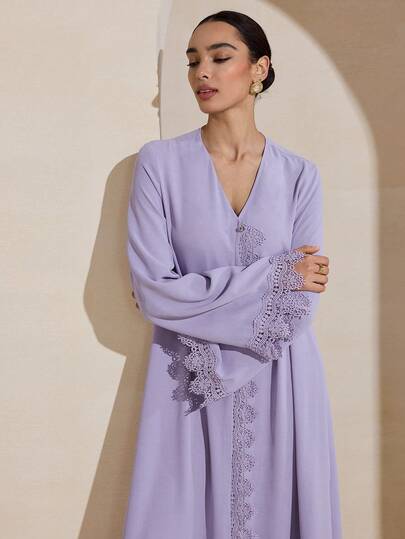 Graceveil رمضان فستان عباية طويل الأكمام بلون أحادي بسيط، للارتداء اليومي للنساء