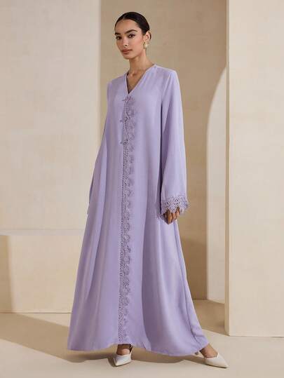 Graceveil رمضان فستان عباية طويل الأكمام بلون أحادي بسيط، للارتداء اليومي للنساء