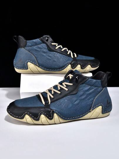 Salkin بوت رجالية جديدة مصنوعة يدويًا مع شريط مطاطي، تصميم سهل الارتداء، بوت رياضية مصممة، بوت رجالية كاجوال للخارج، جلد ناعم بنسيج التمساح، إحساس عالي الجودة بسعر معقول، بوت مسطحة متعددة الاستخدامات للتنقل اليومي، مقاومة للانزلاق وقوية، بوت كاحل رجالية،