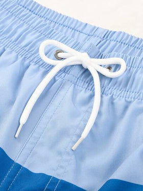 Manfinity Swimmode شورت كاجوال فضفاض بخصر مطاطي وسحاب للرجال، بتصميم شريطي متباين، شورتات سباحة صيفية للرجال، ملابس سباحة رجالية مثيرة، بدلة سباحة رجالية