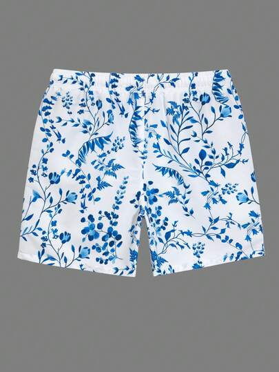 Manfinity Swimmode شورت كاجوال متعدد الاستخدامات للشاطئ مع خصر رباط مطبوع بنقشة الزهور للرجال
