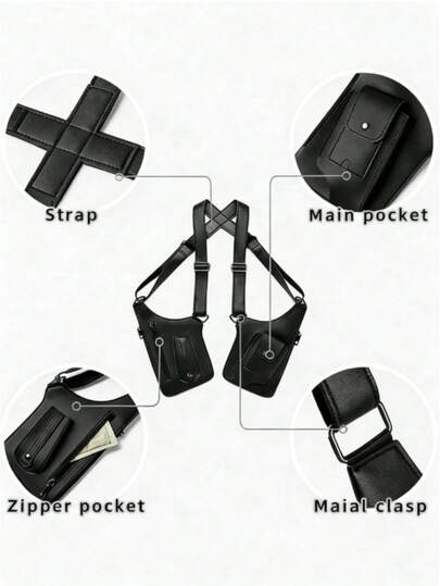 1 حقيبة خصر من الجلد الصناعي للرجال الكاجوال، حقيبة صدر رجالية متعددة الاستخدامات بطراز ملابس الشارع الوظيفية