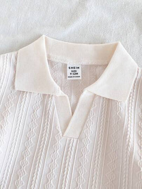 SHEIN Vintaside Kids طقم ملابس أطفال صبيان كاجوال بياقة صغيرة وأكمام قصيرة مع بنطال جينز مغسول عصري، مناسب للارتداء اليومي، التخييم العائلي، الطعام أو التسوق
