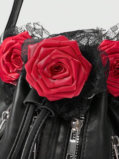 ROMWE Goth حقيبة يد نسائية بتصميم زهري ثلاثي الأبعاد، عصرية وشاملة للتسوق اليومي والسفر