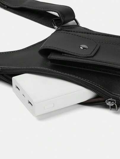 1 حقيبة خصر من الجلد الصناعي للرجال الكاجوال، حقيبة صدر رجالية متعددة الاستخدامات بطراز ملابس الشارع الوظيفية