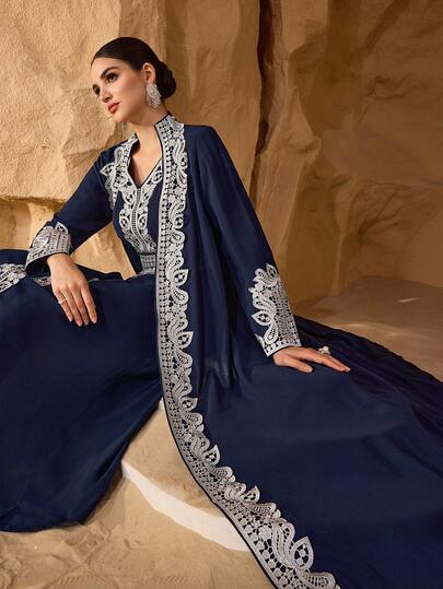 Layrah رمضان مجموعة كارديجان أنيقة بأكمام طويلة مزينة بالدانتيل الزهري 2 قطعة للنساء