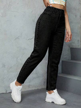 SHEIN ICON بنطال جينز أم بلون سادة عادي