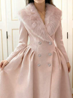 Glamine معطف أنيق بطراز قصر رومانسي للسيدات، مزين بياقة من الفرو الاصطناعي وأزرار اللؤلؤ، إطلالة أكاديمية شبابية، معطف صوفي مزيج أنيق بطراز الشارع، معطف شتوي وردي فاخر بياقة فرو ناعمة، معطف طويل أنيق بأكمام طويلة ومزين بياقة من الفرو الاصطناعي للسيدات