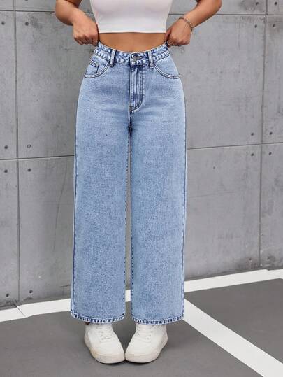 SHEIN Tall جينز نسائي مستقيم الساق بتصميم فينتاج مغسول