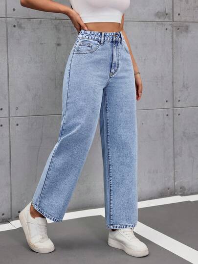 SHEIN Tall جينز نسائي مستقيم الساق بتصميم فينتاج مغسول