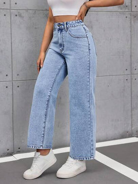 SHEIN Tall جينز نسائي مستقيم الساق بتصميم فينتاج مغسول
