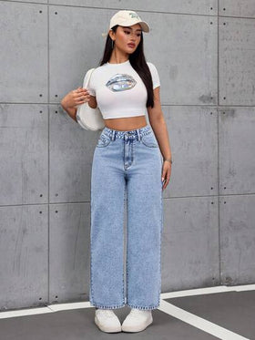 SHEIN Tall جينز نسائي مستقيم الساق بتصميم فينتاج مغسول