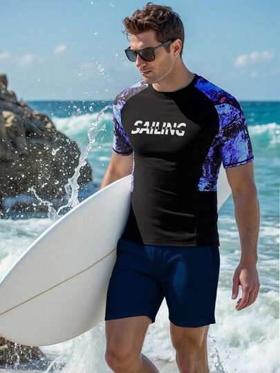 Manfinity Swimmode ملابس السباحة المطبوعة بطبعة استوائية للرجال، للشاطئ والتزحلق على الأمواج