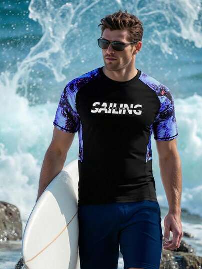 Manfinity Swimmode ملابس السباحة المطبوعة بطبعة استوائية للرجال، للشاطئ والتزحلق على الأمواج