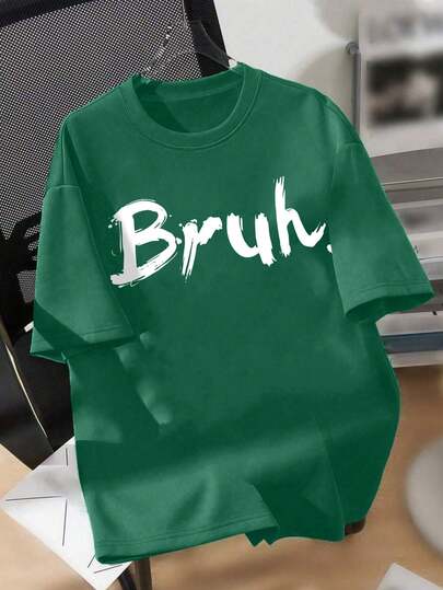 1 قطعة تي شيرت كاجوال بأكمام قصيرة للأولاد بطباعة نص "Bruh"، ضروري للخروجات اليومية في الربيع/الصيف، مناسب أيضًا للأنشطة المدرسية