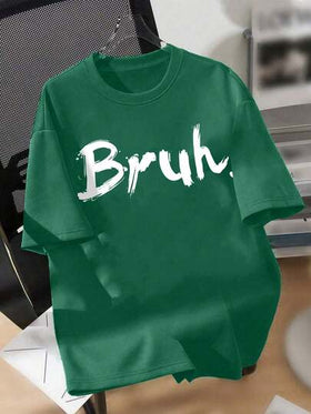 1 قطعة تي شيرت كاجوال بأكمام قصيرة للأولاد بطباعة نص "Bruh"، ضروري للخروجات اليومية في الربيع/الصيف، مناسب أيضًا للأنشطة المدرسية