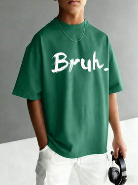 1 قطعة تي شيرت كاجوال بأكمام قصيرة للأولاد بطباعة نص "Bruh"، ضروري للخروجات اليومية في الربيع/الصيف، مناسب أيضًا للأنشطة المدرسية