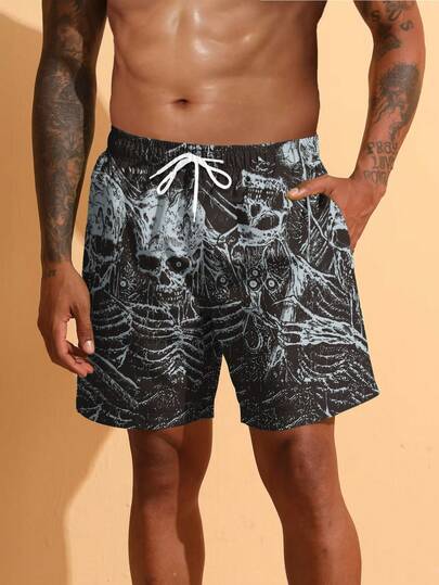شورت سباحة رجالي صيفي كاجوال للعطلات والشاطئ مع رباط، أحادي الطبقة سريع الجفاف، هاواي