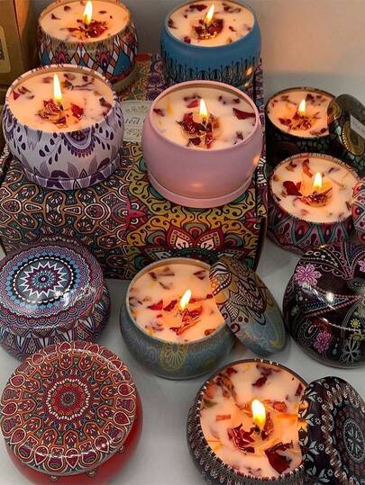 قطعة واحدة من شمعة العلاج بالروائح العطرية، شموع معطرة، شموع في علب زجاجية، مجموعات هدايا شموع معطرة، تغليف صندوق هدايا ملون، شمع صويا، مجموعة متنوعة من الروائح المستحضرة، رائحة لطيفة وغنية، خالية من الدخان، مدة احتراق تصل إلى 120 ساعة، مناسبة للأعراس وال