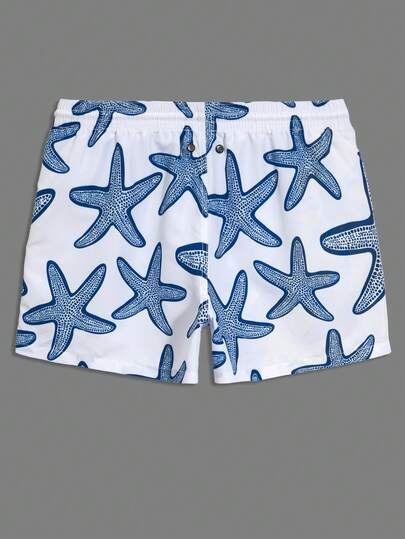 Manfinity Swimmode شورت شاطئ كاجوال مطبوع بنجمة البحر للرجال