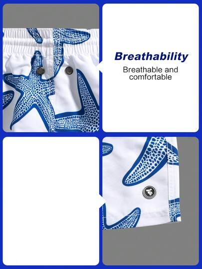 Manfinity Swimmode شورت شاطئ كاجوال مطبوع بنجمة البحر للرجال