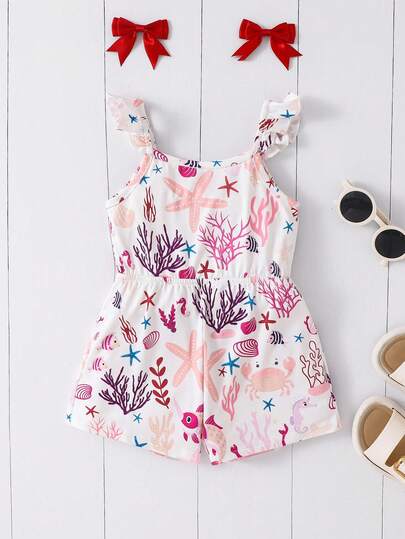 SHEIN رومبير رومبر كاجوال مضفرة مرنة بنمط كرتوني لطيف، مناسبة للصيف