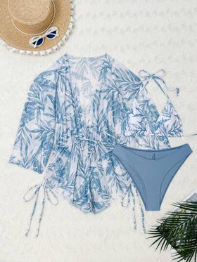 Swim Lushoire بدلات السباحة للنساء في الصيف 3 حزم عشوائية بطبعات استوائية، بيكيني بحزام رقبة وسحاب جانبي
