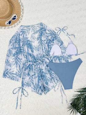 Swim Lushoire بدلات السباحة للنساء في الصيف 3 حزم عشوائية بطبعات استوائية، بيكيني بحزام رقبة وسحاب جانبي