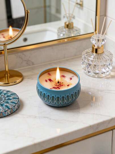 شمعة معطرة بنمط قديم، عطر منزلي، ينبعث منها رائحة غنية وممتعة. يمكن استخدامها كهدية للنساء أو كعنصر ديكور منزلي. مناسبة للديكور والعلاج بالعطور في غرفة المعيشة/غرفة النوم/الحمام.