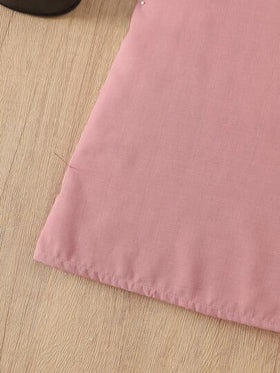 SHEIN فستان طويل فضفاض بأكمام طويلة وياقة على شكل حرف V مطرز بفراشة، لون وردي، مناسب للسفر والعطلات والريف والمنتجعات الكاجوال والبوهيمي، ملابس متطابقة للأخت والابنة