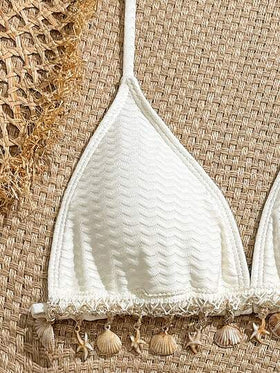 SHEIN بيكيني مكون من قطعتين للفتيات المراهقات، ملابس سباحة عصرية مزينة بالصدف للشاطئ