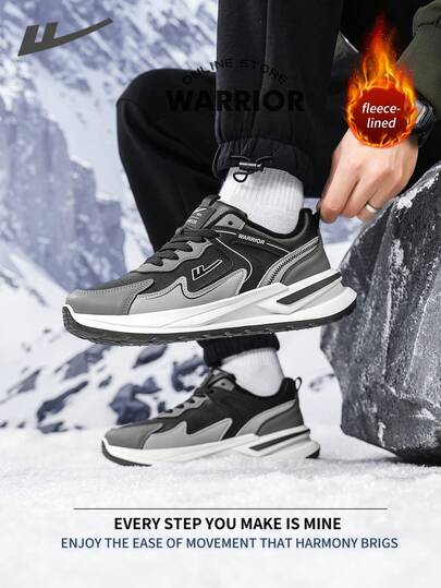 WARRIOR أحذية رياضية مريحة بطراز الشارع للرجال ذات تصميم سميك مناسبة للخريف والشتاء، أحذية جري مريحة بطراز متواضع وأنيق، أحذية رياضية قابلة للارتداء طوال العام، مقاومة للتآكل والارتداء اليومي، أحذية تدريب مبطنة بطبقة دافئة
