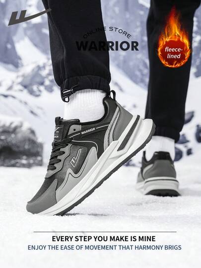 WARRIOR أحذية رياضية مريحة بطراز الشارع للرجال ذات تصميم سميك مناسبة للخريف والشتاء، أحذية جري مريحة بطراز متواضع وأنيق، أحذية رياضية قابلة للارتداء طوال العام، مقاومة للتآكل والارتداء اليومي، أحذية تدريب مبطنة بطبقة دافئة