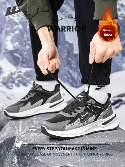 WARRIOR أحذية رياضية مريحة بطراز الشارع للرجال ذات تصميم سميك مناسبة للخريف والشتاء، أحذية جري مريحة بطراز متواضع وأنيق، أحذية رياضية قابلة للارتداء طوال العام، مقاومة للتآكل والارتداء اليومي، أحذية تدريب مبطنة بطبقة دافئة