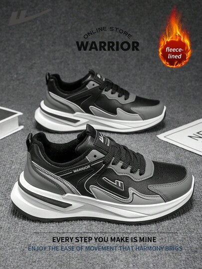 WARRIOR أحذية رياضية مريحة بطراز الشارع للرجال ذات تصميم سميك مناسبة للخريف والشتاء، أحذية جري مريحة بطراز متواضع وأنيق، أحذية رياضية قابلة للارتداء طوال العام، مقاومة للتآكل والارتداء اليومي، أحذية تدريب مبطنة بطبقة دافئة