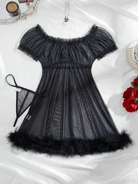 SHEIN مجموعة من قطعتين من الثوب الليلي الشبكي الجذاب (بدون سلك، سروال داخلي) للنساء
