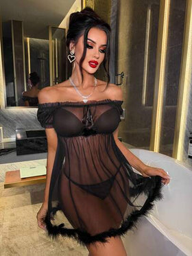 SHEIN مجموعة من قطعتين من الثوب الليلي الشبكي الجذاب (بدون سلك، سروال داخلي) للنساء