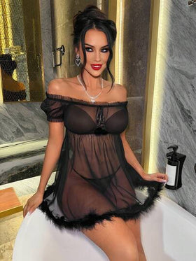 SHEIN مجموعة من قطعتين من الثوب الليلي الشبكي الجذاب (بدون سلك، سروال داخلي) للنساء