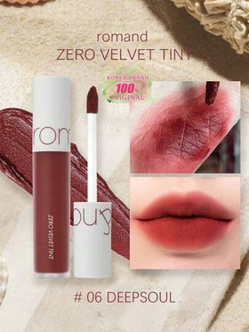 Rom&nd رومند ZERO VELVET TINT 06 DEEPSOUL | أحمر شفاه مطفي | لون دائم | ملمس خفيف | تغطية لونية عالية | أحمر شفاه غير مجفف | مكياج كوري | 5.5 جرام / 0.194 أونصة