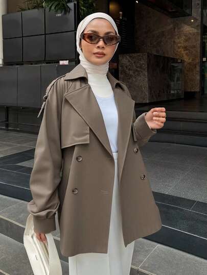 DAZY معطف كاجوال بأسلوب أعمال بلون أحادي للنساء بأكمام فضفاضة على شكل راجلان، ملابس خريفية للنساء، جاكيت