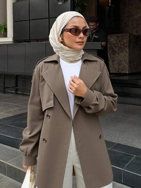 DAZY معطف كاجوال بأسلوب أعمال بلون أحادي للنساء بأكمام فضفاضة على شكل راجلان، ملابس خريفية للنساء، جاكيت