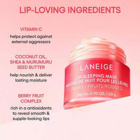Laneige 20 جرام قناع نوم للشفاه بعطر الخوخ، بصيغة التوت، عميق الترطيب، يصلح الشفاه الجافة والمتقشرة. يزيل بلطف تقشير الشفاه، يضيء لون الشفاه، ويترك الشفاه ناعمة وملساء وغير لزجة. مناسب للاستخدام ليلاً. | مستحضرات تجميل كورية ، مكياج كوري