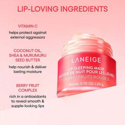 Laneige 20 جرام قناع نوم للشفاه بعطر الخوخ، بصيغة التوت، عميق الترطيب، يصلح الشفاه الجافة والمتقشرة. يزيل بلطف تقشير الشفاه، يضيء لون الشفاه، ويترك الشفاه ناعمة وملساء وغير لزجة. مناسب للاستخدام ليلاً. | مستحضرات تجميل كورية ، مكياج كوري