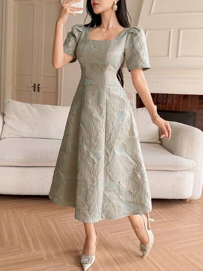 DAZY فستان نسائي أنيق بطبعات زهرية وياقة مربعة وأكمام منتفخة، مناسب للصيف والربيع وعيد الفصح