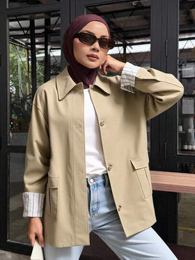 DAZY معطف كاجوال بياقة مفرودة وجيوب وأكمام طويلة للسيدات، ملابس نسائية للخريف
